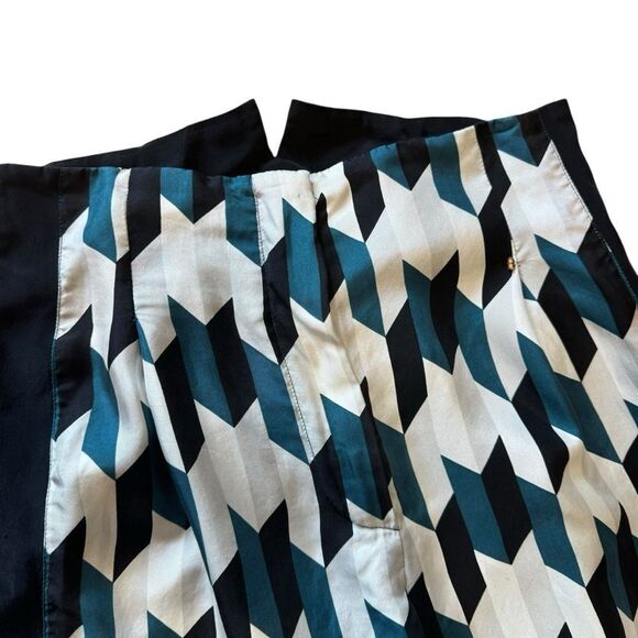 Sportmax Geometric Teal Black White Geometric Pattern Silk Wide Leg Trousers - Picture 5 of 10
